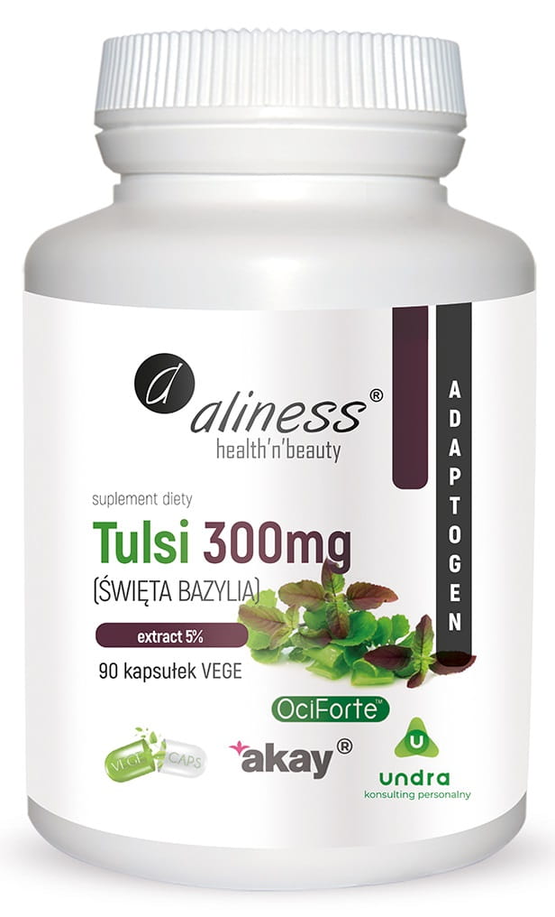 TULSI (ŚWIĘTA BAZYLIA) extract 5% 300mg  x 90 Vege caps – Aliness